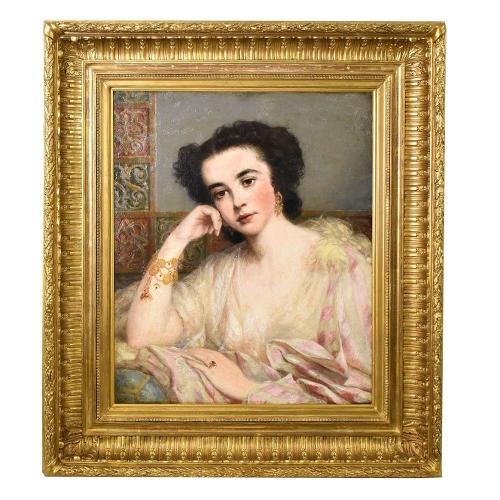 Antique Painting, Young Girl, Young Woman, Portrait Painting, Oil Painting On Canvas, XIX Centu