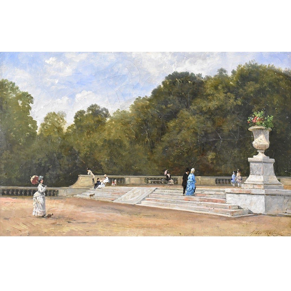 Tableau Ancien Paysages Avec Parc, Rozier Jules Charles, Huile Sur Toile, XIX Siècle. (QP566)-photo-2