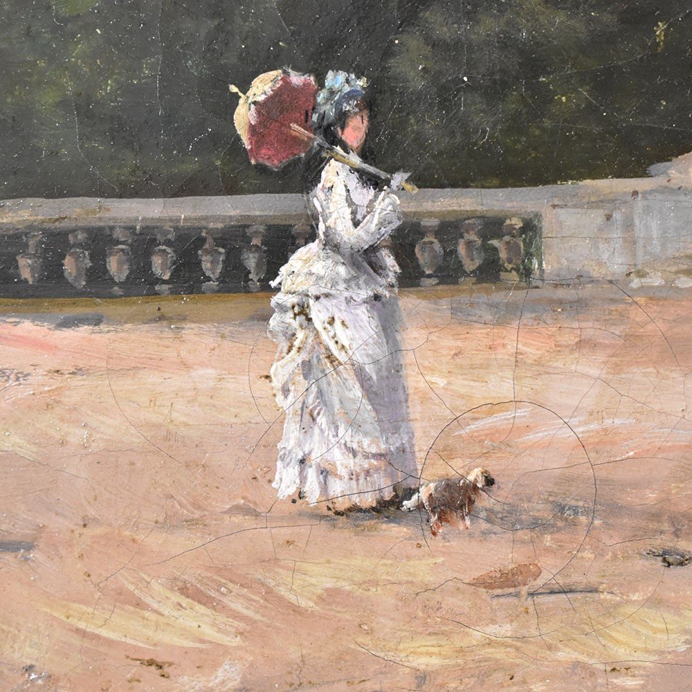 Tableau Ancien Paysages Avec Parc, Rozier Jules Charles, Huile Sur Toile, XIX Siècle. (QP566)-photo-3