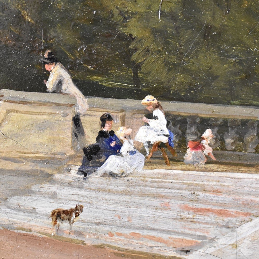 Tableau Ancien Paysages Avec Parc, Rozier Jules Charles, Huile Sur Toile, XIX Siècle. (QP566)-photo-4