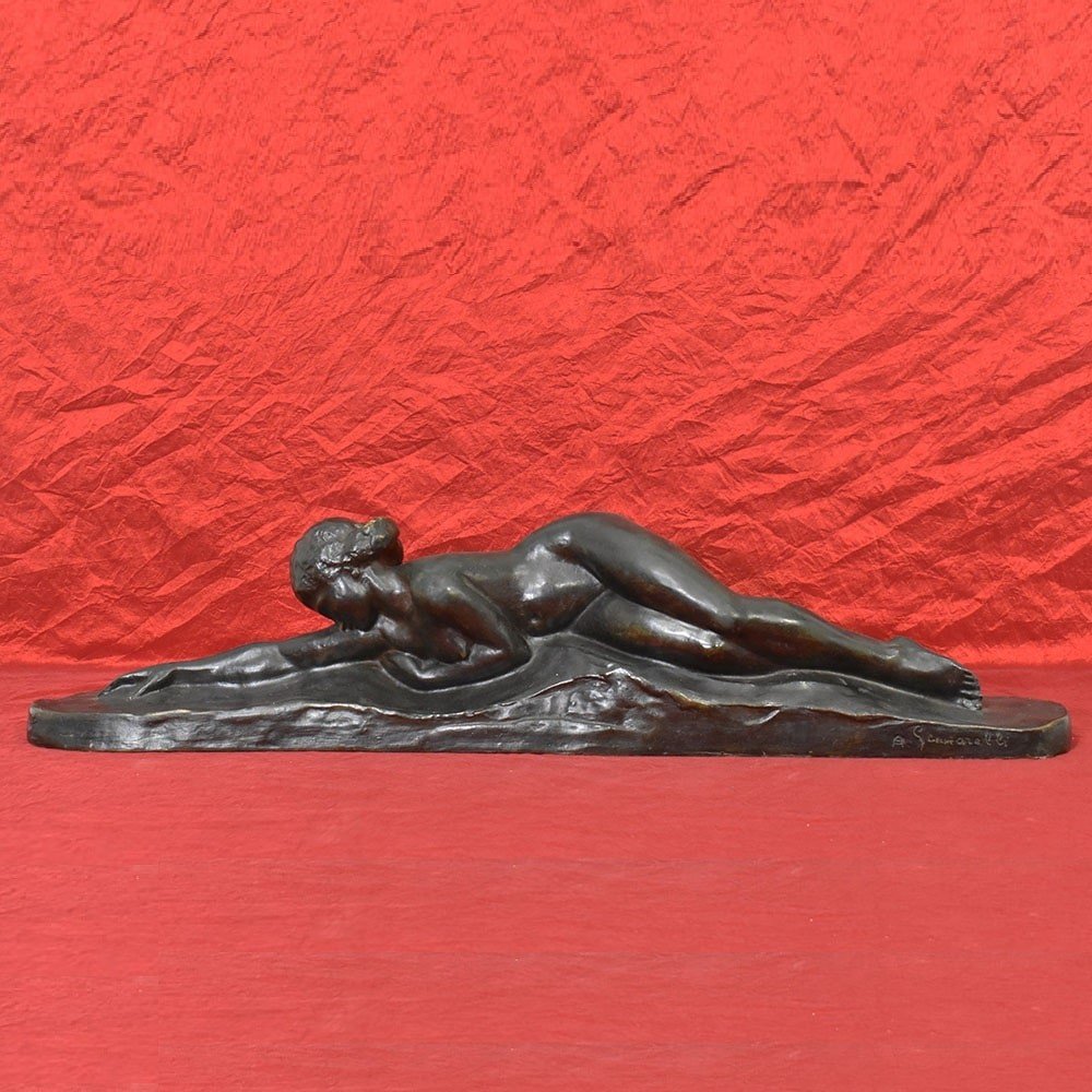 Antique Bronze Statues, Naked Woman, Amedeo Gennarelli, 20th Century, Art Deco. (stb78)-photo-2
