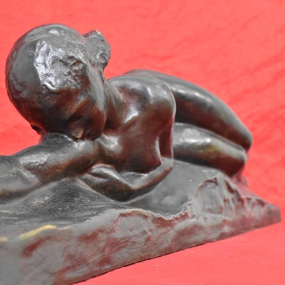 Antique Bronze Statues, Naked Woman, Amedeo Gennarelli, 20th Century, Art Deco. (stb78)-photo-1