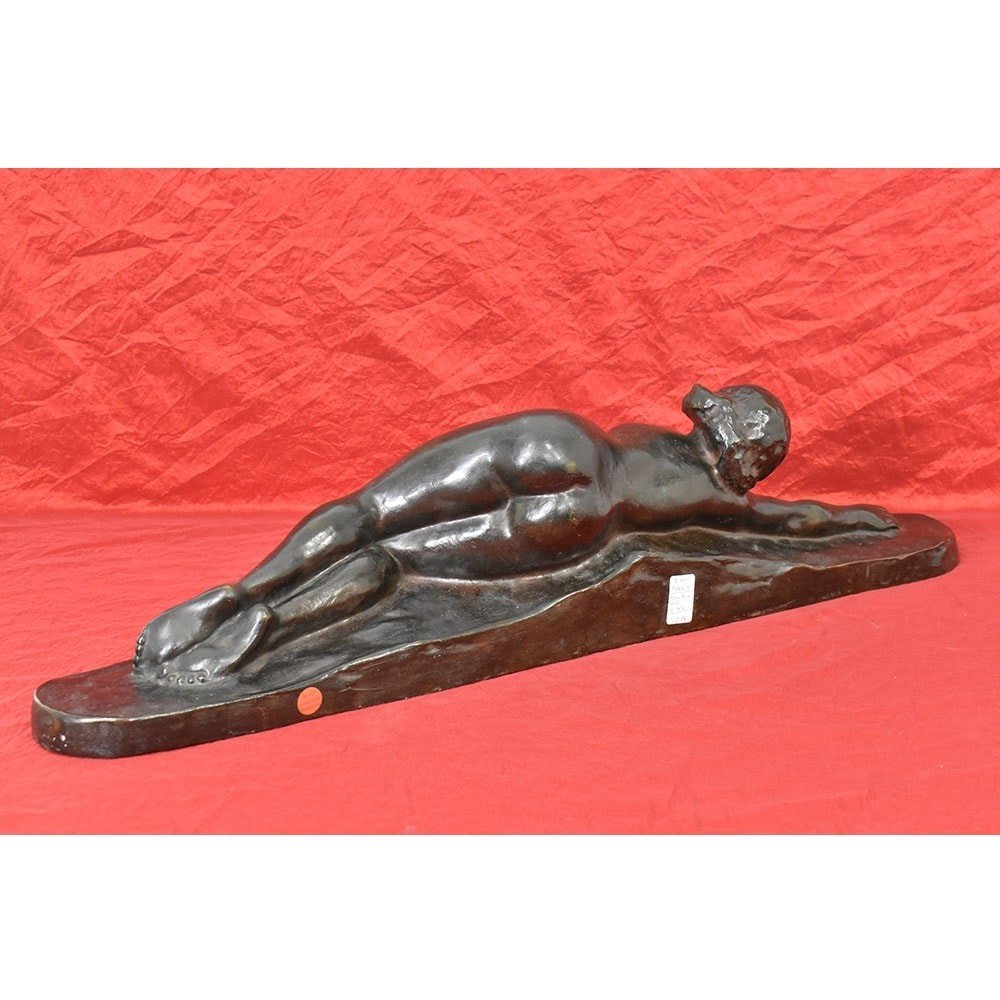 Antique Bronze Statues, Naked Woman, Amedeo Gennarelli, 20th Century, Art Deco. (stb78)-photo-5