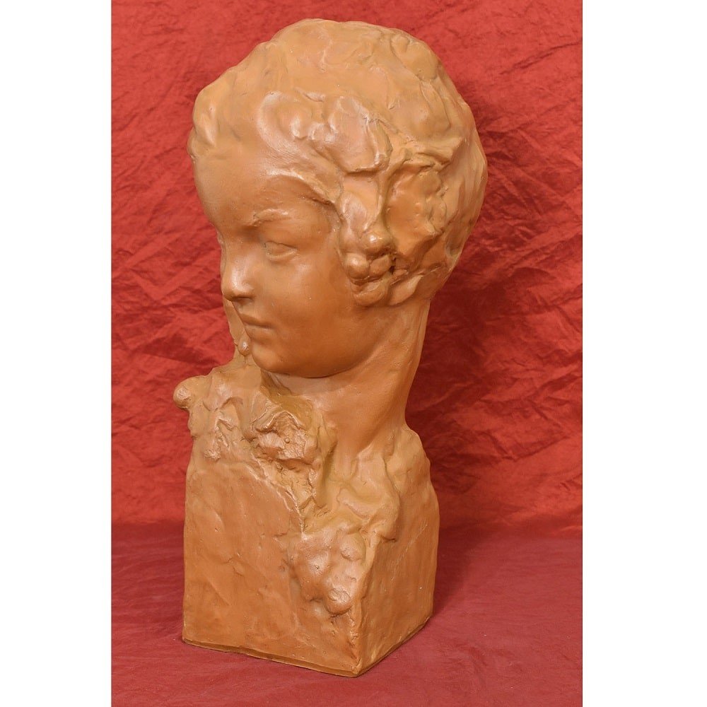 Sculptures En Terre Cuite, Buste de Jeune Femme, Art Déco, Signè Amedeo Gennarelli. (STTE81)-photo-4