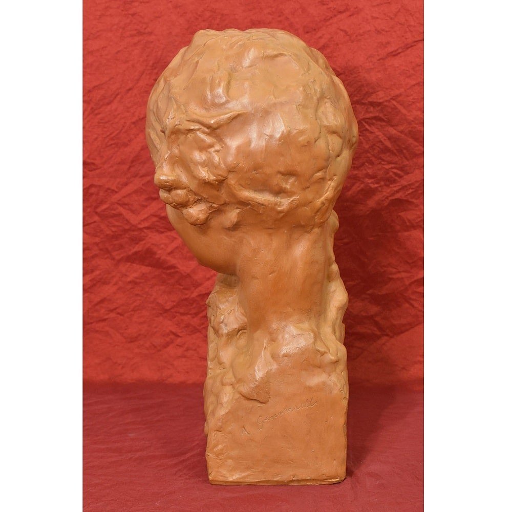 Sculptures En Terre Cuite, Buste de Jeune Femme, Art Déco, Signè Amedeo Gennarelli. (STTE81)-photo-2