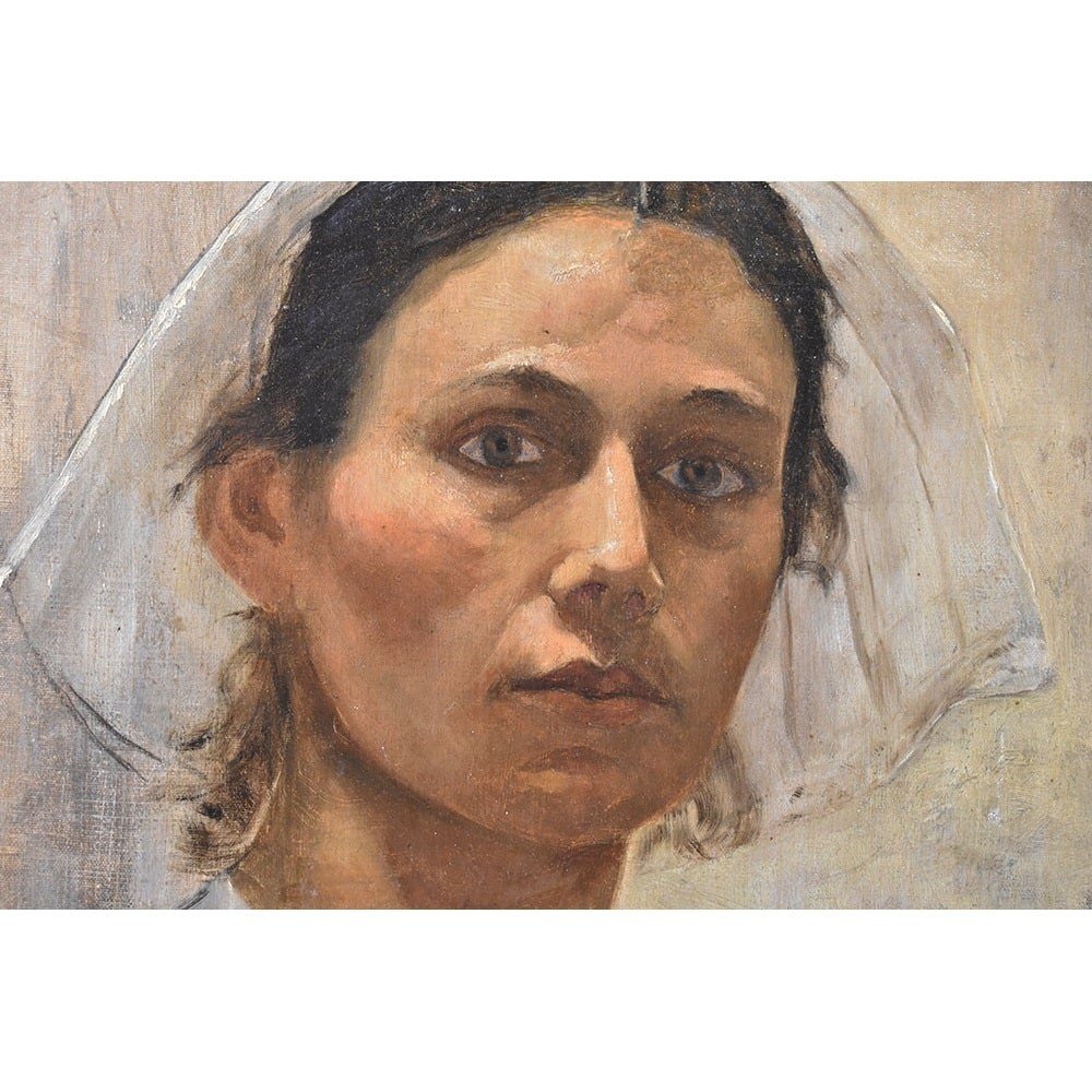 Antique Painting, Young Breton Girl, Young Woman, Portrait Painting, XIXème Siècle. (qr572)-photo-4