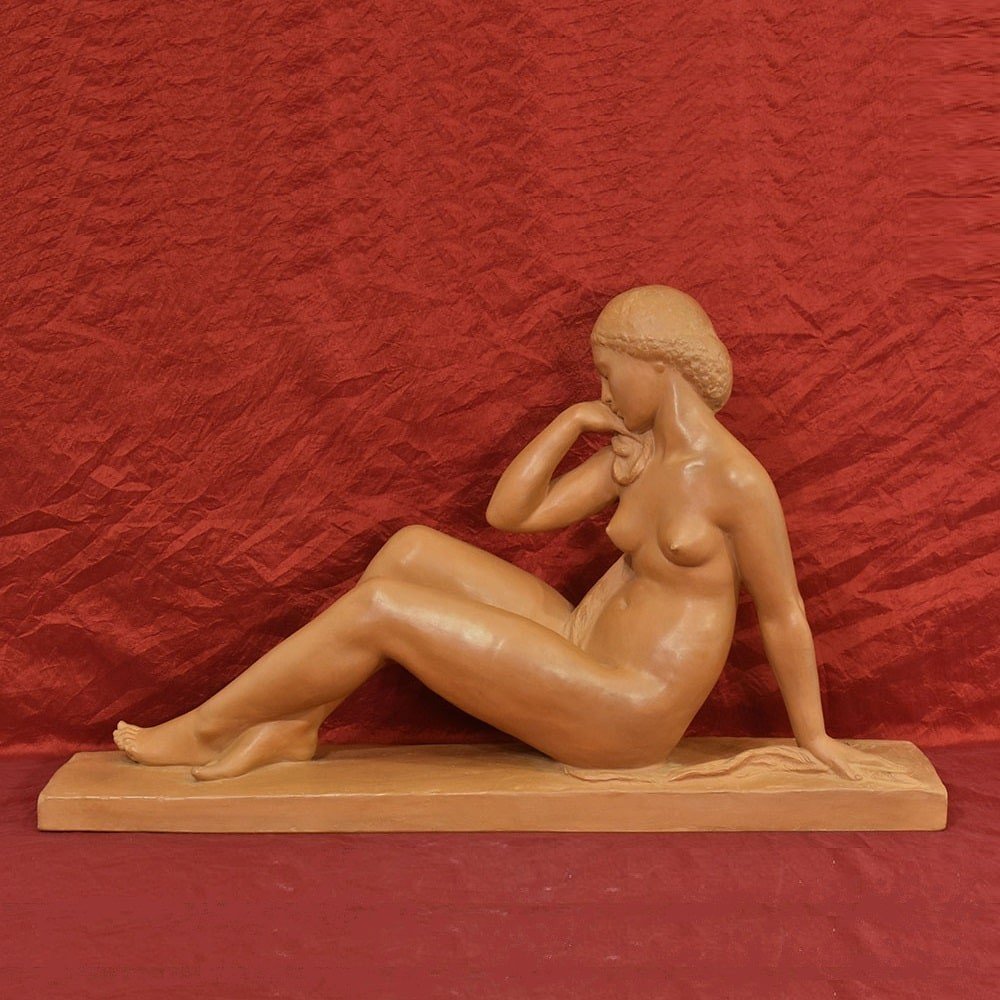 Art Déco Sculpture, Terracotta, Young Woman Nude, Ortis, Amedeo Gennarelli, 20th. (stte82)-photo-2