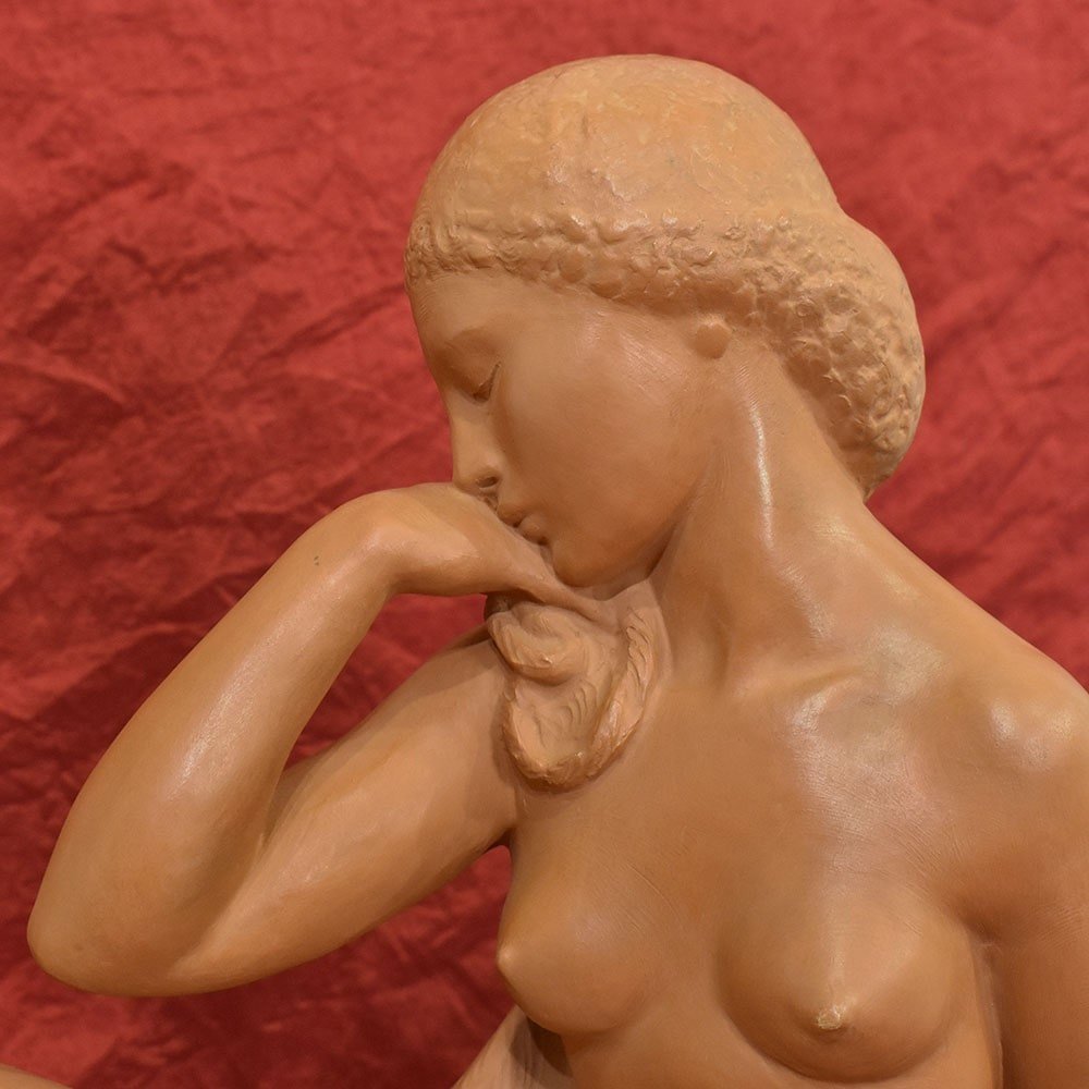 Art Déco Sculpture, Terracotta, Young Woman Nude, Ortis, Amedeo Gennarelli, 20th. (stte82)-photo-1