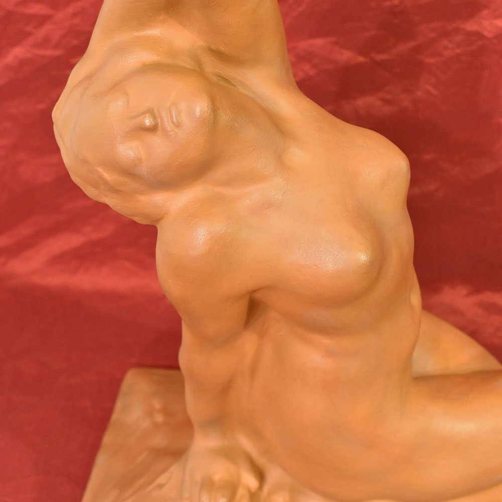 Art Déco Sculpture, Terracotta, Young Woman Nude, Amedeo Gennarelli, 20th Century. (stte85)-photo-1