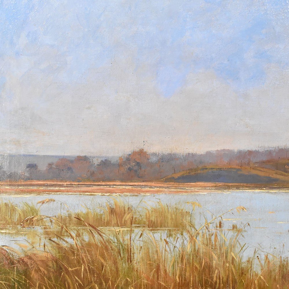 Tableau Ancien, Louis Boulanger, Paysage Rivière And Village, Huile Sur Toile, XIX. (QP591)-photo-4