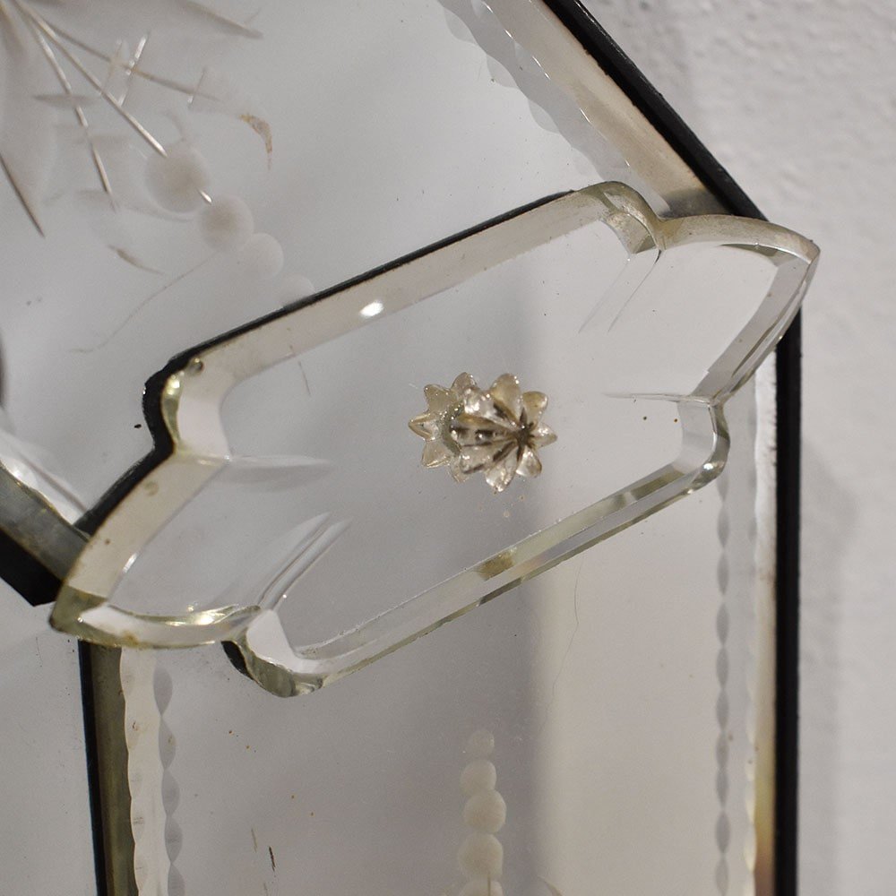 Miroir De Venise, Verre Biseauté Avec Fleurs Gravées, Du XXè Siècle. (SPV192)-photo-4