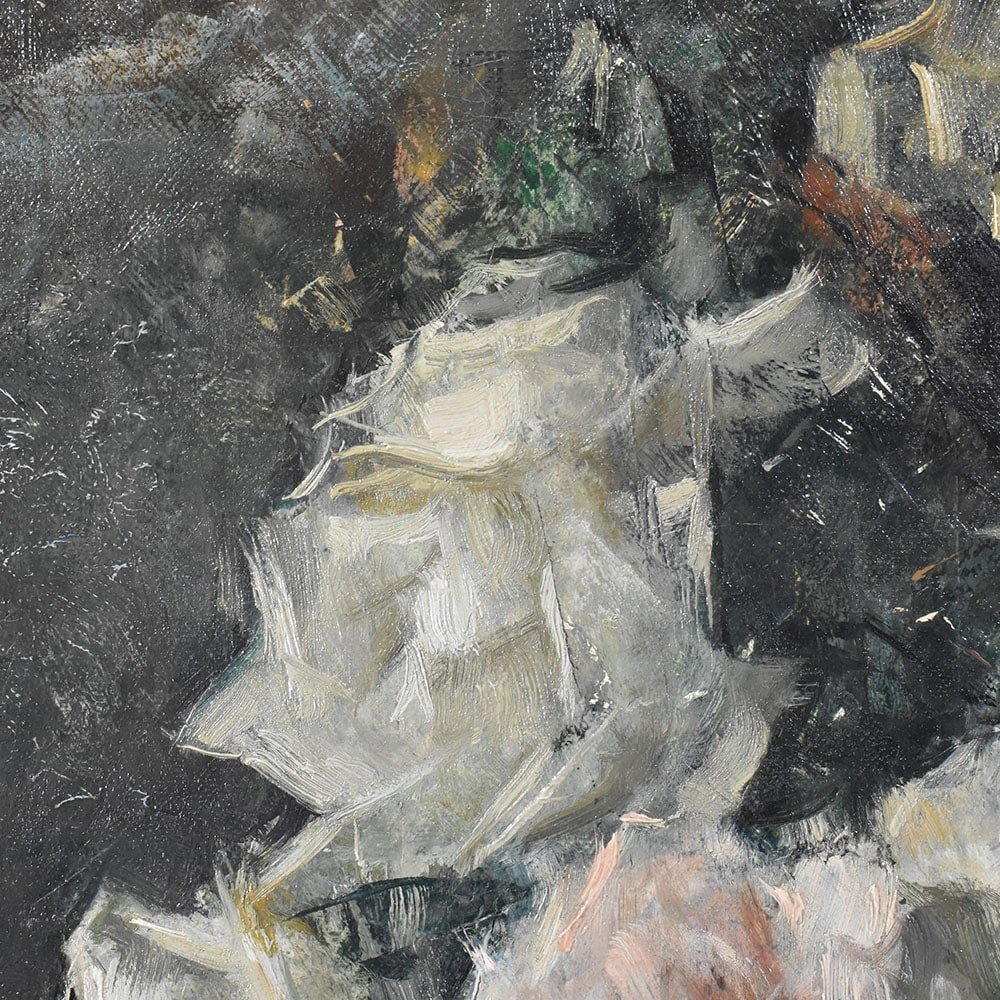 Tableau Ancien Fleurs, Jean Laudy, Peinture Fleurs roses, XXè Siècle, Art Deco. (QF614)-photo-3