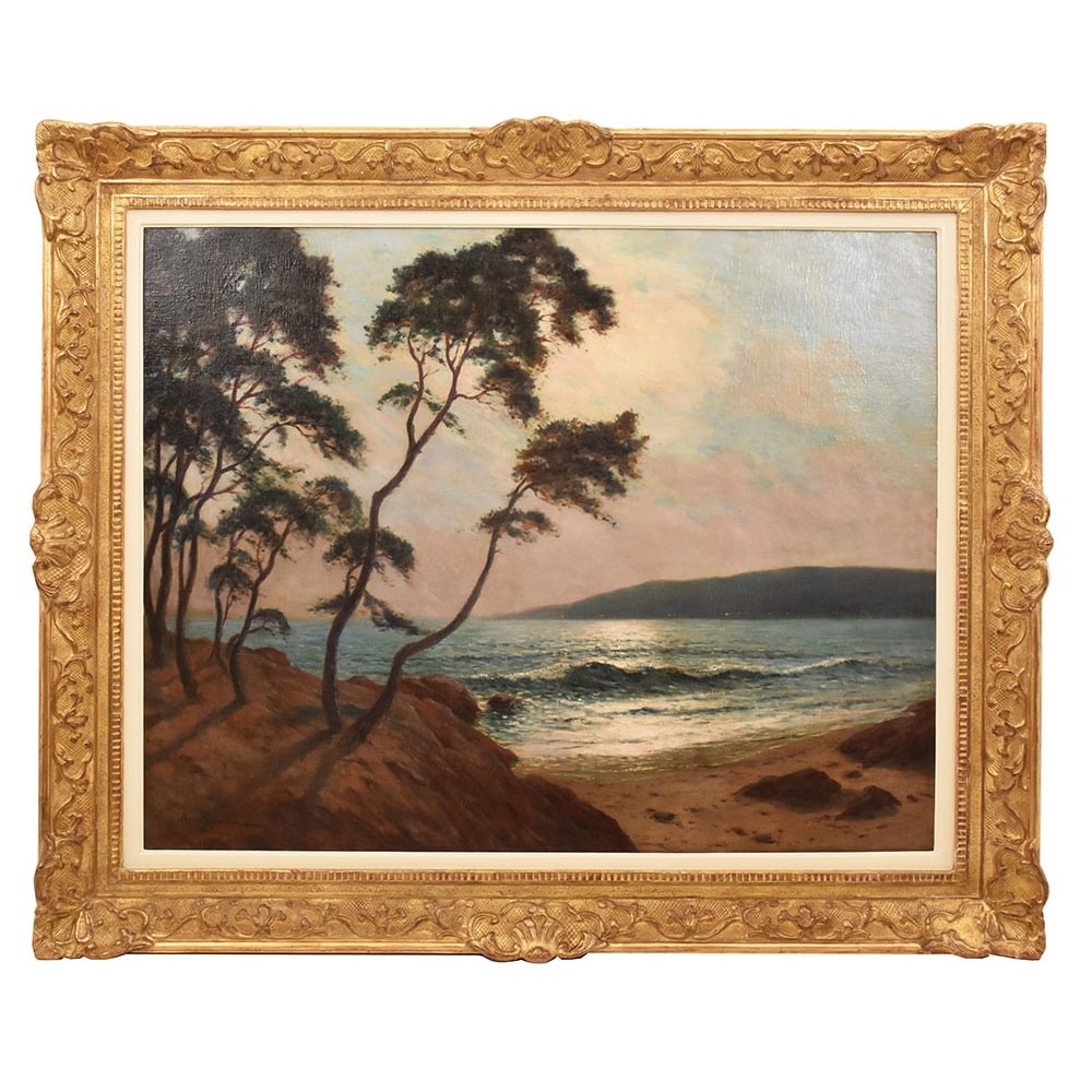 Tableau Marine Ancien, Jean Keuléyan-Lafon, Marine Au Coucher Du Soleil, Début  XX.  (QM650)