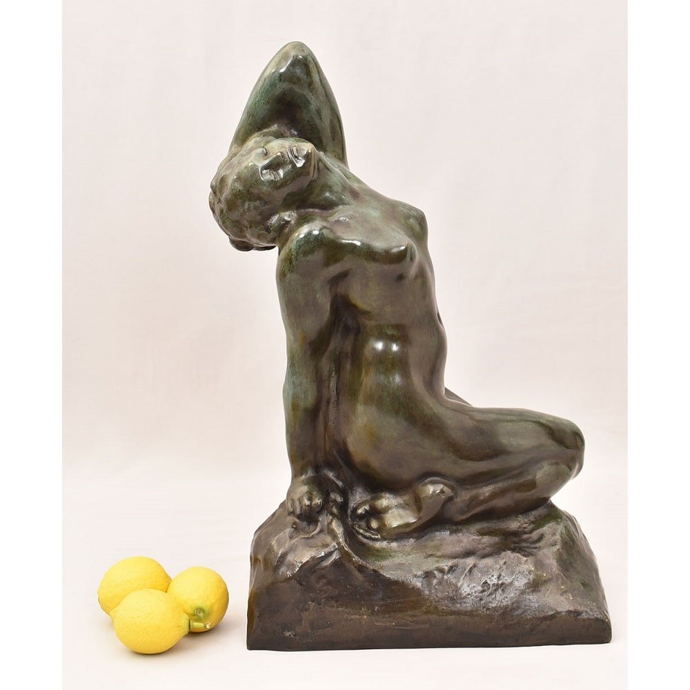 Antique Bronze Statues, Naked Woman, Amedeo Gennarelli, 20th Century, Art Deco. (stb89)-photo-2