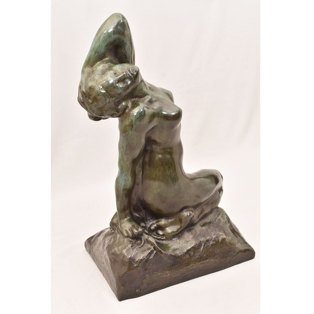 Antique Bronze Statues, Naked Woman, Amedeo Gennarelli, 20th Century, Art Deco. (stb89)-photo-4