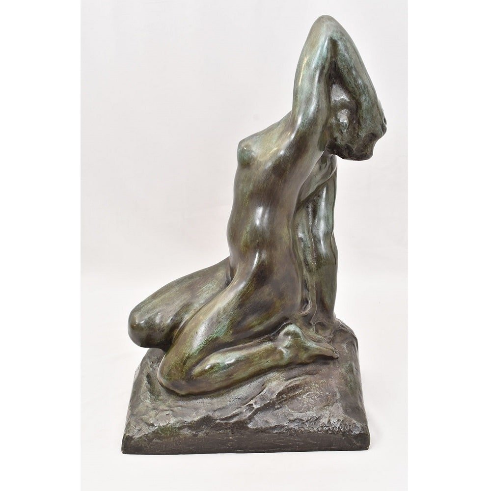 Antique Bronze Statues, Naked Woman, Amedeo Gennarelli, 20th Century, Art Deco. (stb89)-photo-2