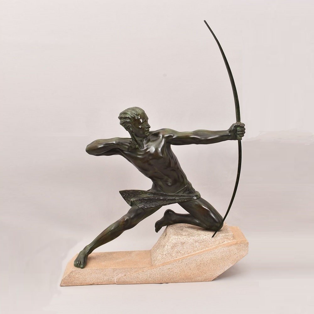 Antique Antimony Statues, Warrior, Archer, Max Le Verrier, Art Déco. (stan90)-photo-2