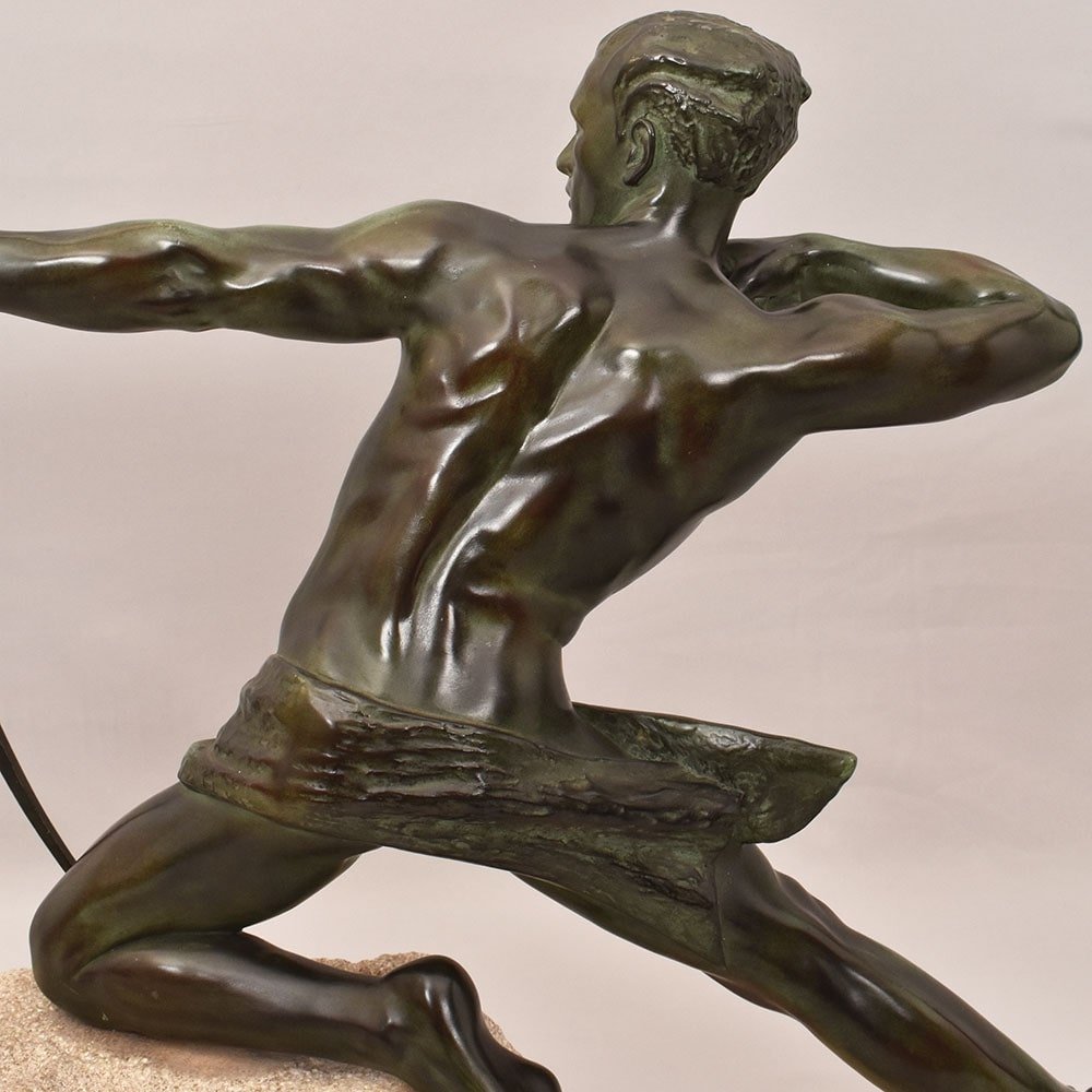 Antique Antimony Statues, Warrior, Archer, Max Le Verrier, Art Déco. (stan90)-photo-1