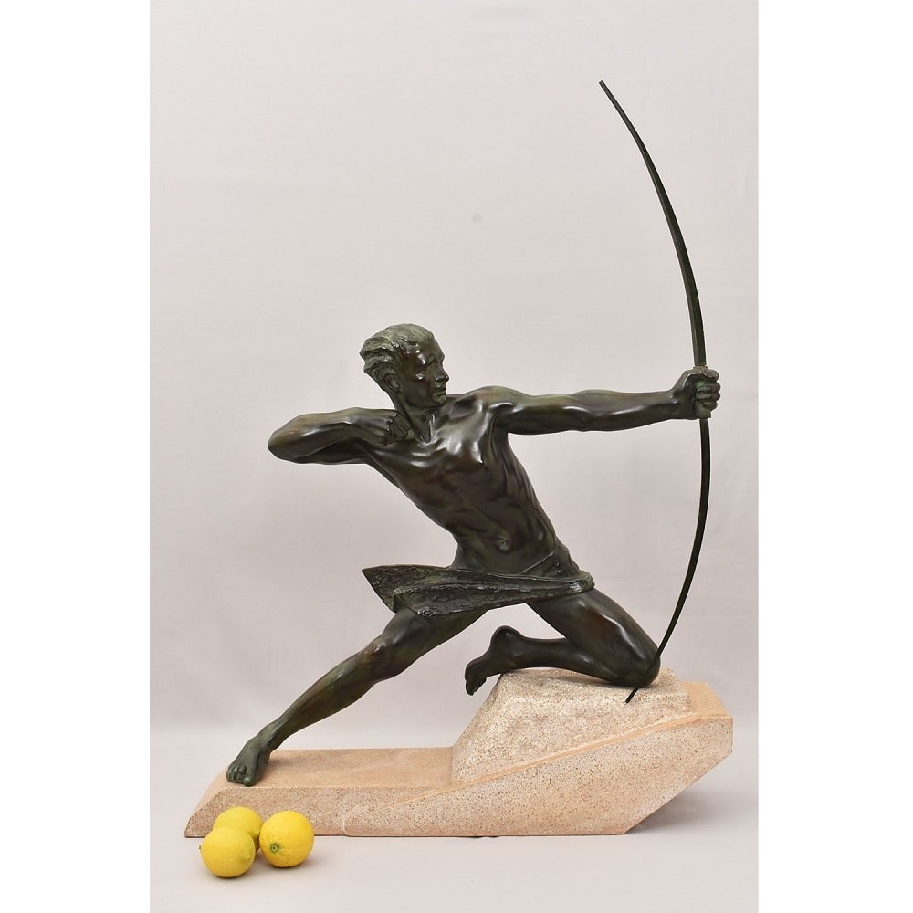 Antique Antimony Statues, Warrior, Archer, Max Le Verrier, Art Déco. (stan90)