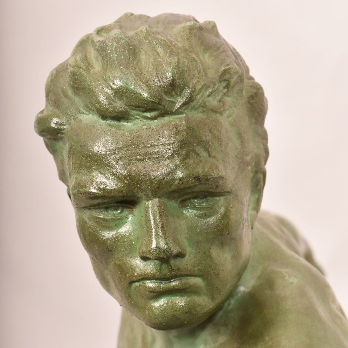 Antique Antimony Statues, Jean De Roncourt, Art Déco, Warrior With Spear. (stan94)-photo-4
