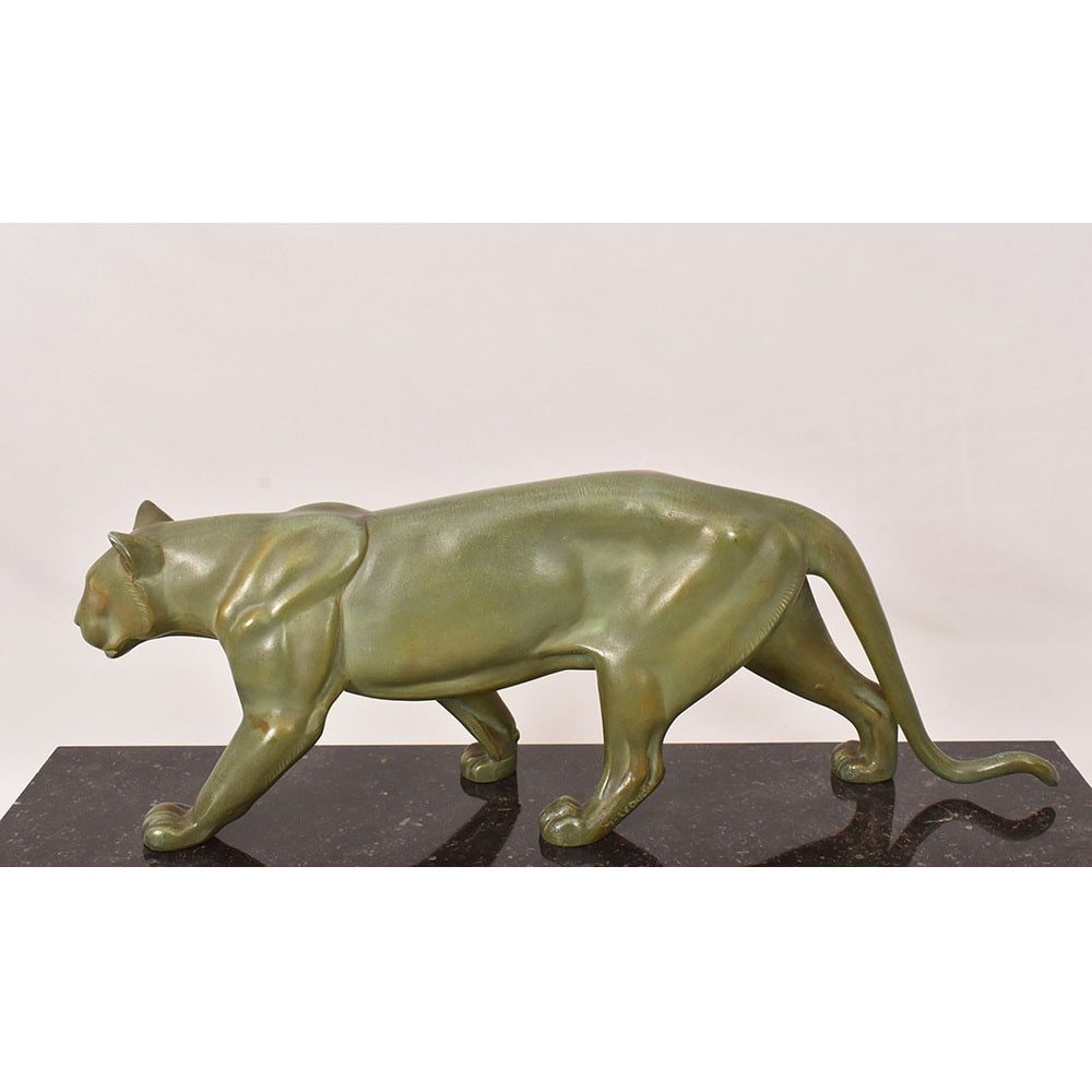 Antique Antimony Statues, Leducq Marcel, Art Déco, Panther. (stan95)-photo-2