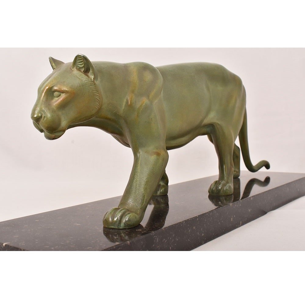Antique Antimony Statues, Leducq Marcel, Art Déco, Panther. (stan95)-photo-3