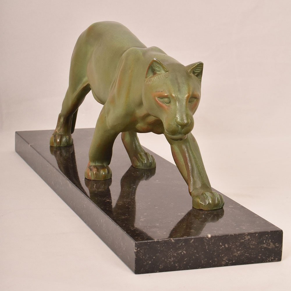 Antique Antimony Statues, Leducq Marcel, Art Déco, Panther. (stan95)-photo-4