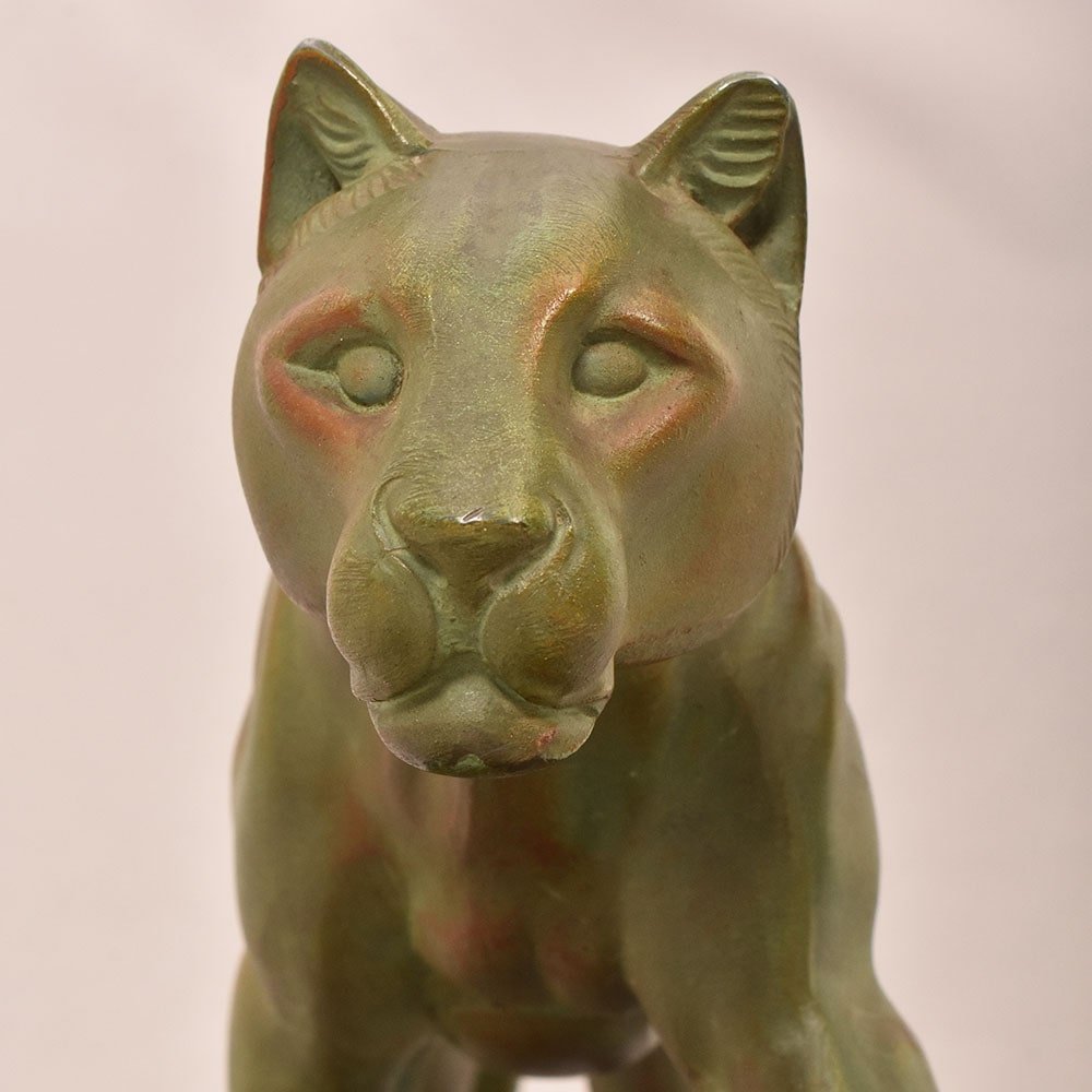 Antique Antimony Statues, Leducq Marcel, Art Déco, Panther. (stan95)-photo-1