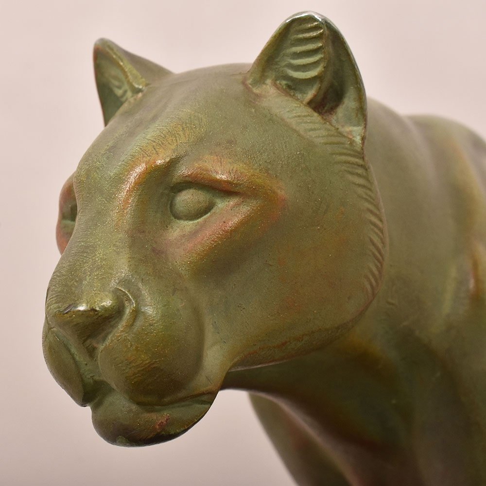 Antique Antimony Statues, Leducq Marcel, Art Déco, Panther. (stan95)-photo-2