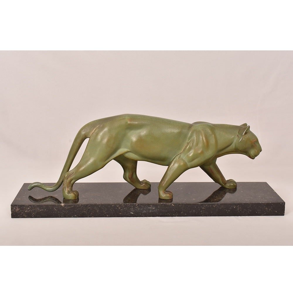 Antique Antimony Statues, Leducq Marcel, Art Déco, Panther. (stan95)-photo-6