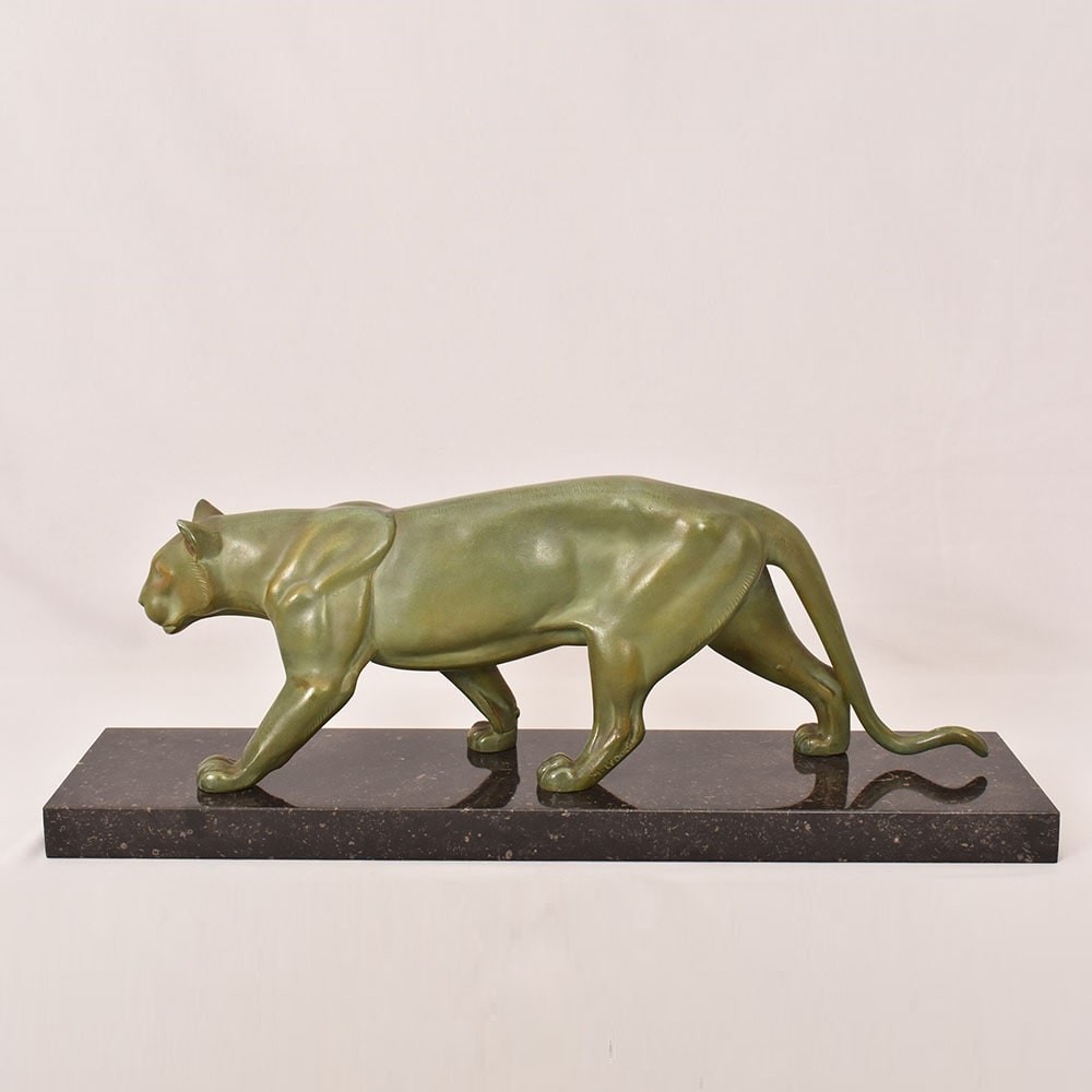 Antique Antimony Statues, Leducq Marcel, Art Déco, Panther. (stan95)