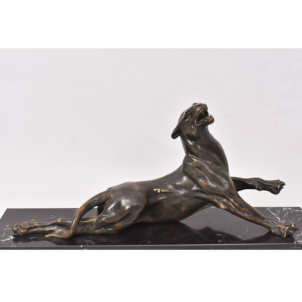 Sculptur Ancien En Bronze, Lionne Blessée, Charles Valton, XIX Siècle. (STB96)-photo-3