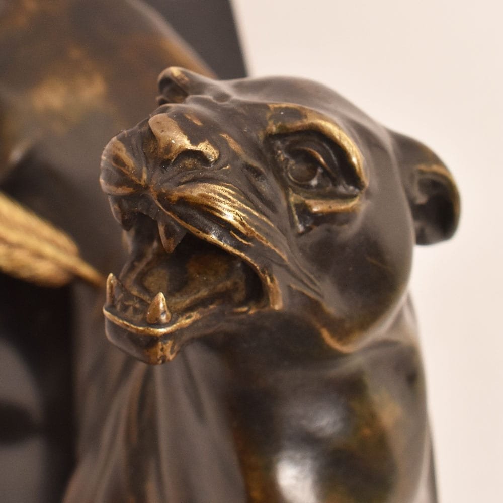 Sculptur Ancien En Bronze, Lionne Blessée, Charles Valton, XIX Siècle. (STB96)-photo-4