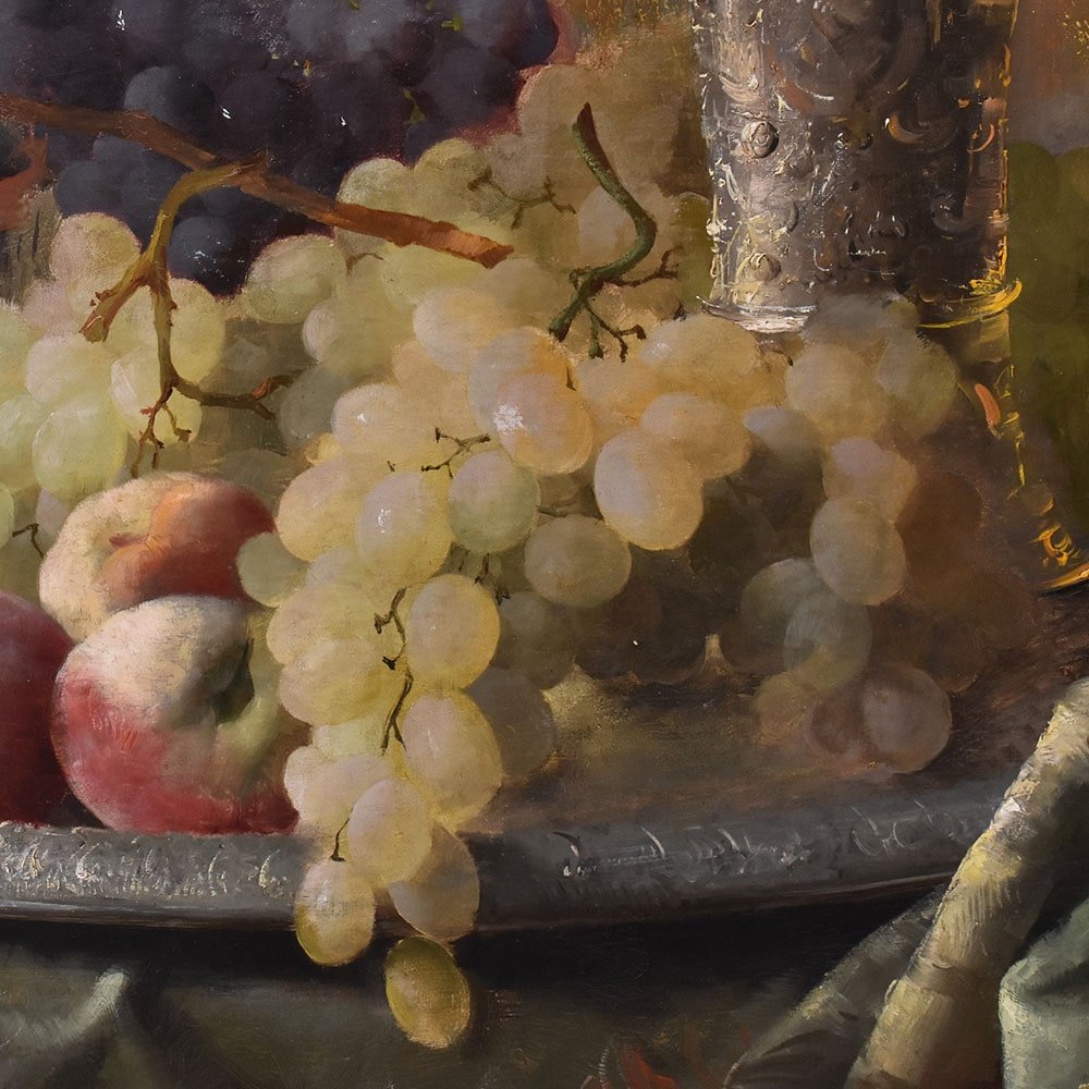 Still Life Oil Painting, Still Life With Fruit, Grapes And Peaches, Oil On Canvas, XIX.(qnm659)-photo-4