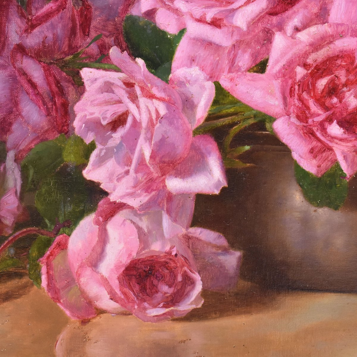 Tableaux Anciens, Gamba De Preydour, Nature Morte De Roses Rouges, Huile Sur Toile, XX. (QF661)-photo-2