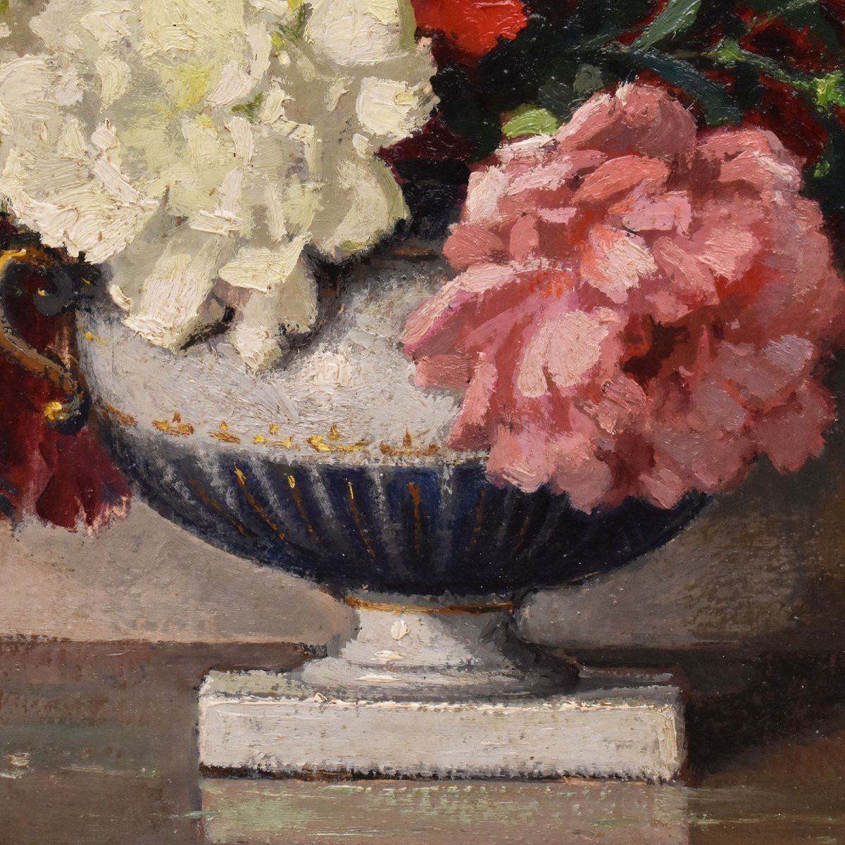 Tableau Ancien Fleurs, Maurice Alfred Decamps, Peinture Fleurs Oeillets, XXè, Art Deco. (QF663)-photo-1