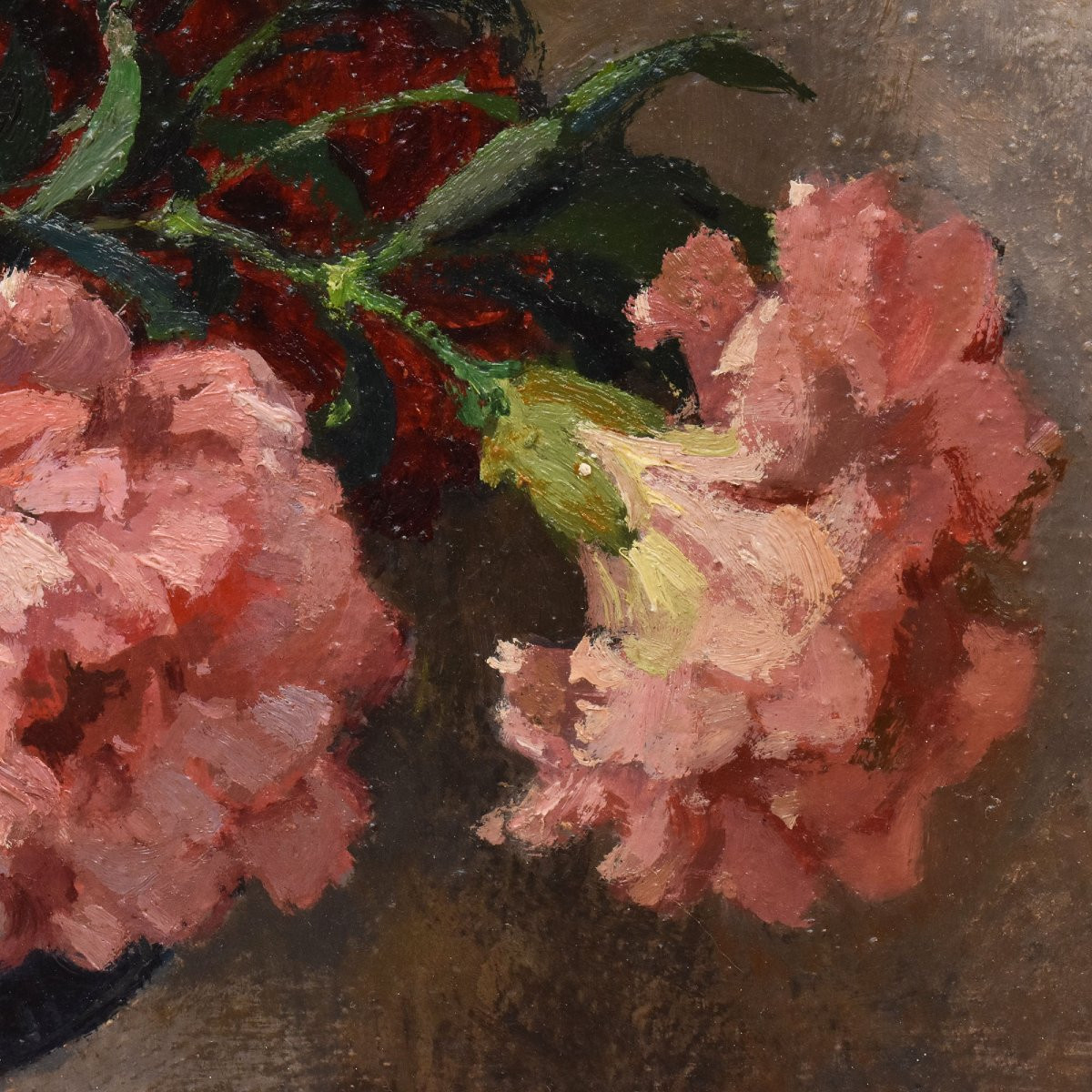 Tableau Ancien Fleurs, Maurice Alfred Decamps, Peinture Fleurs Oeillets, XXè, Art Deco. (QF663)-photo-2