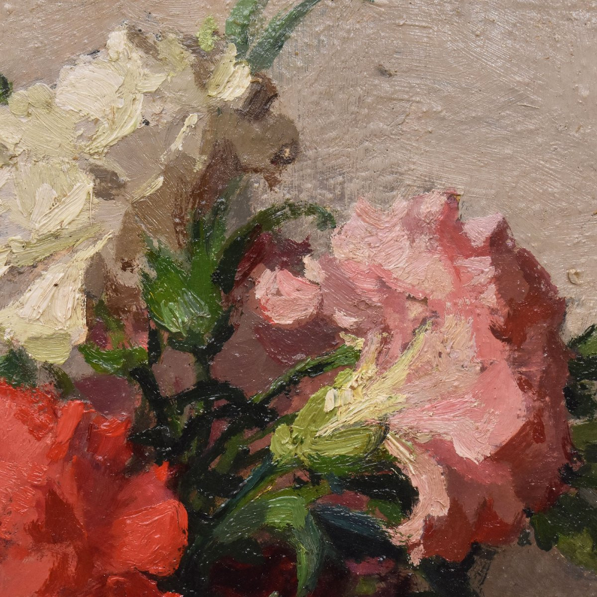 Tableau Ancien Fleurs, Maurice Alfred Decamps, Peinture Fleurs Oeillets, XXè, Art Deco. (QF663)-photo-3