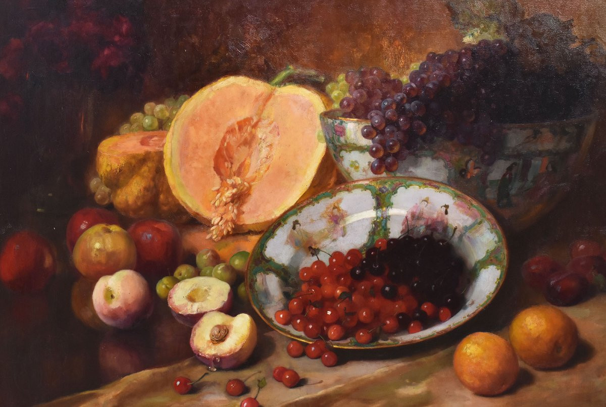 Tableau Ancien, Nature Morte Aux Fruits, Pascal De Beucker,  XIXè Siècle. (QNM666)-photo-3