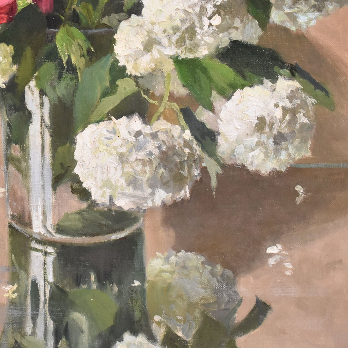 Tableau Ancien, Jules Marie Joseph Roblin, Nature Morte De Roses Et Boule De Mai.  (QF677)-photo-1