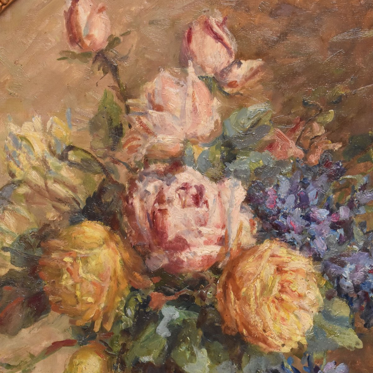 Tableau Ancien, Marie Antoinette Queroy, Nature Morte De Roses, Huile Sur Toile, XX. (QF681)-photo-4