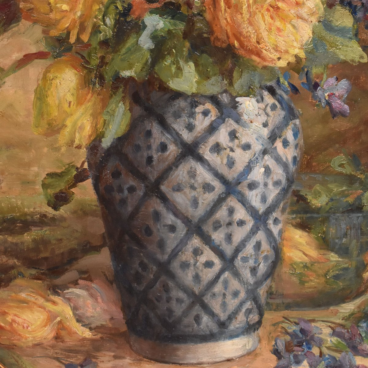 Tableau Ancien, Marie Antoinette Queroy, Nature Morte De Roses, Huile Sur Toile, XX. (QF681)-photo-1