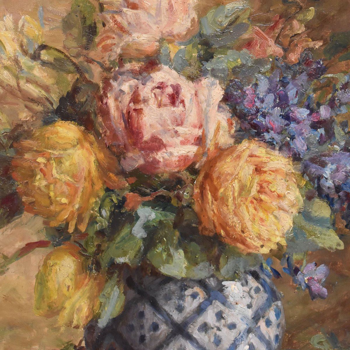 Tableau Ancien, Marie Antoinette Queroy, Nature Morte De Roses, Huile Sur Toile, XX. (QF681)-photo-2