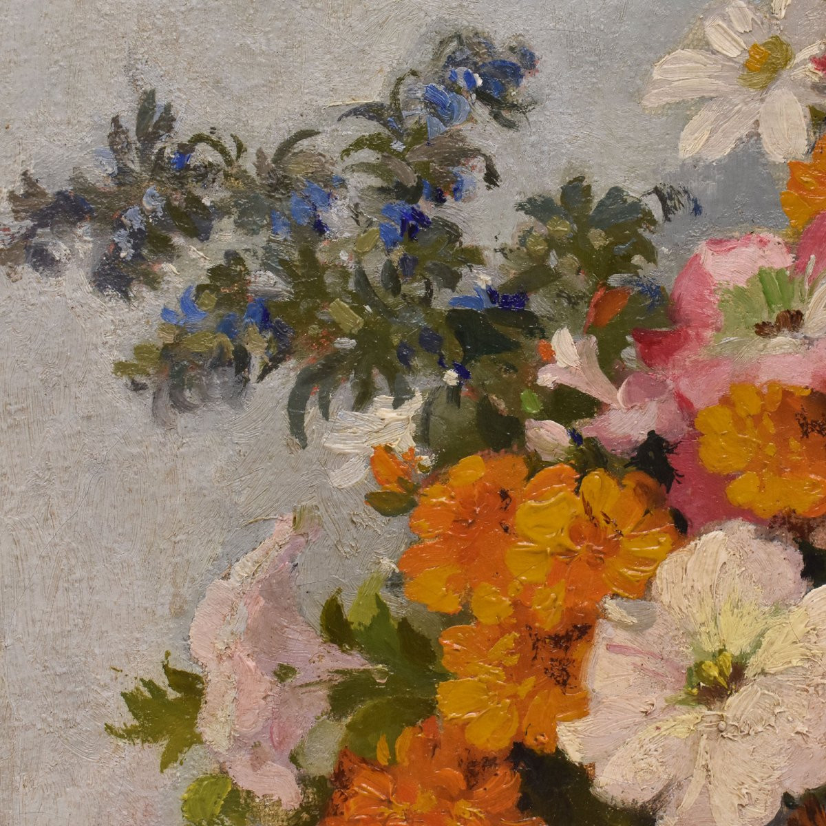 Tableau Ancien Fleurs, Maurice Alfred Decamps, Peinture Fleurs, Pétunias Et Marguerites (QF686)-photo-4