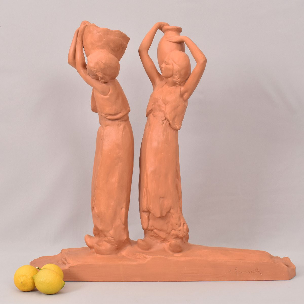 Art Déco Sculpture, Terracotta, Two Young Women With An Amphora, Amedeo Gennarelli, XX (stte98)-photo-2