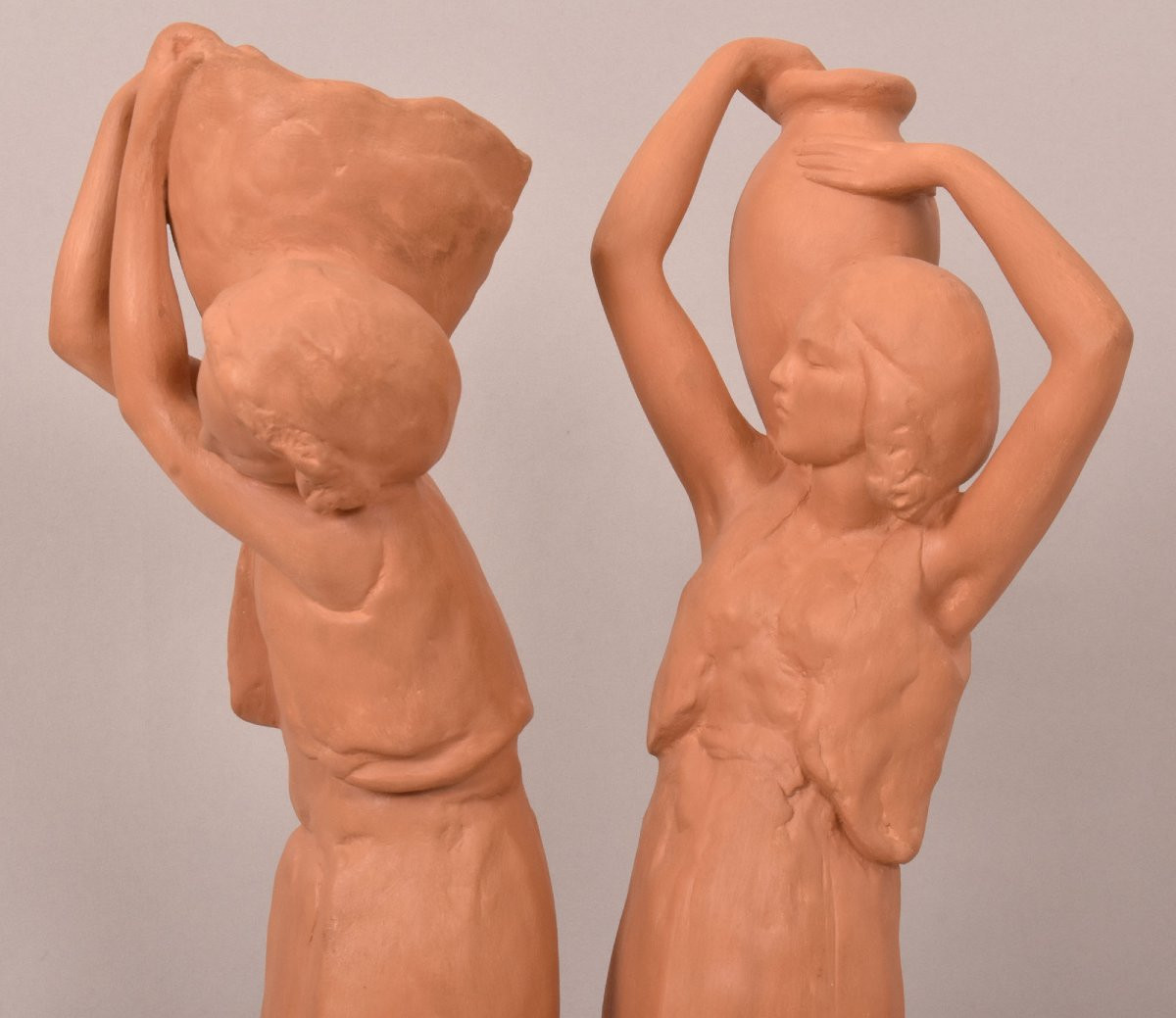 Art Déco Sculpture, Terracotta, Two Young Women With An Amphora, Amedeo Gennarelli, XX (stte98)-photo-3