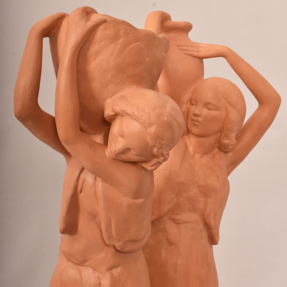 Art Déco Sculpture, Terracotta, Two Young Women With An Amphora, Amedeo Gennarelli, XX (stte98)-photo-4