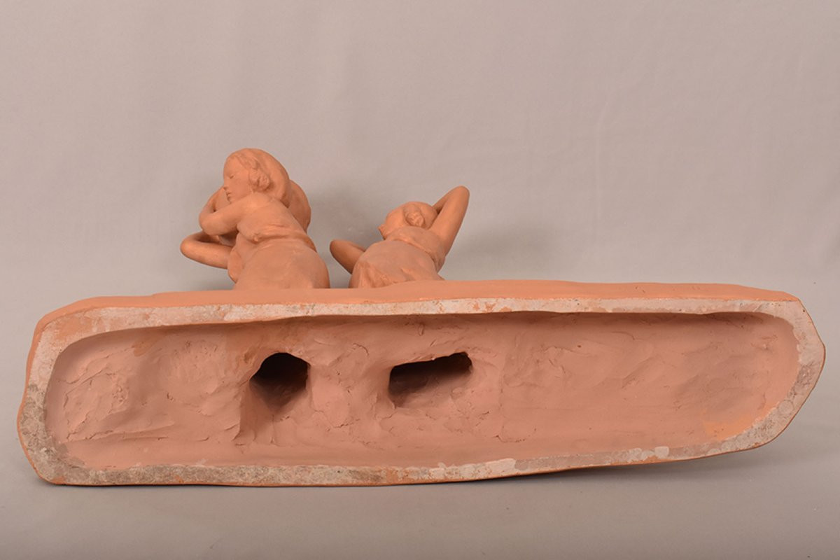 Art Déco Sculpture, Terracotta, Two Young Women With An Amphora, Amedeo Gennarelli, XX (stte98)-photo-6