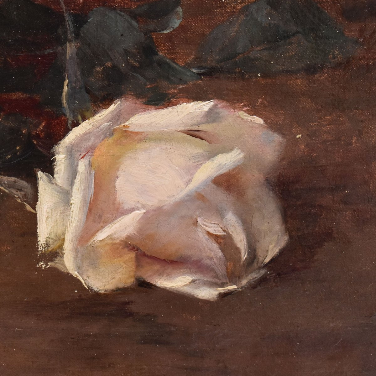 Still Life Painting, Flowers Painting, Pink And White Roses, Jeté De Roses, Antique Oil (qf687)-photo-3
