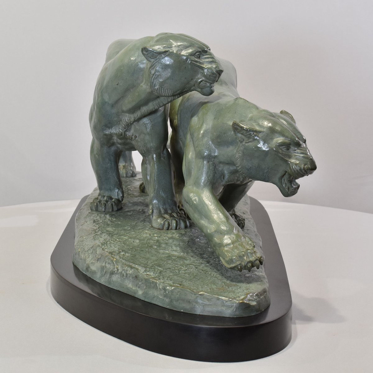 Antique Bronze Statues, Irénée Rochard, Two Large Panthers, Art Deco, XX Century. (stb102)-photo-2